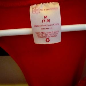 Cotton red tank and blue nylon shorts